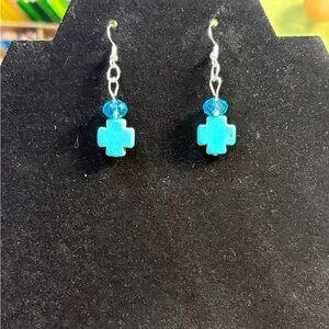 Handmade turquoise and blue  colored dangle earrings